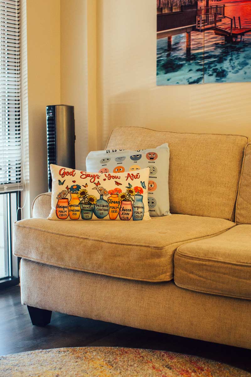 Inside picture of Carolina Counseling, light colored couch with pillows - Carolina Counseling in NC